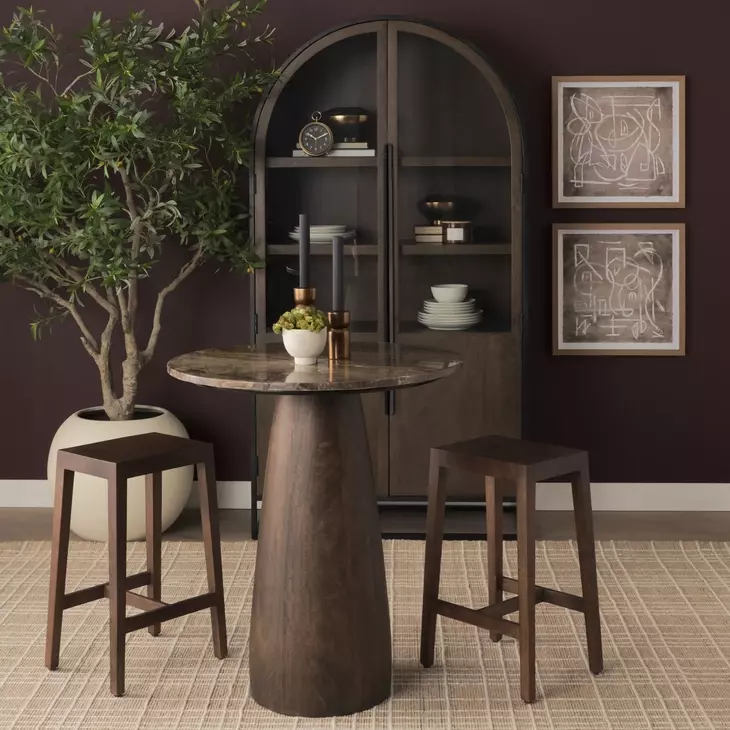 Allyson Dark Brown and Cappuccino 32" Round Marble Top Dining Table