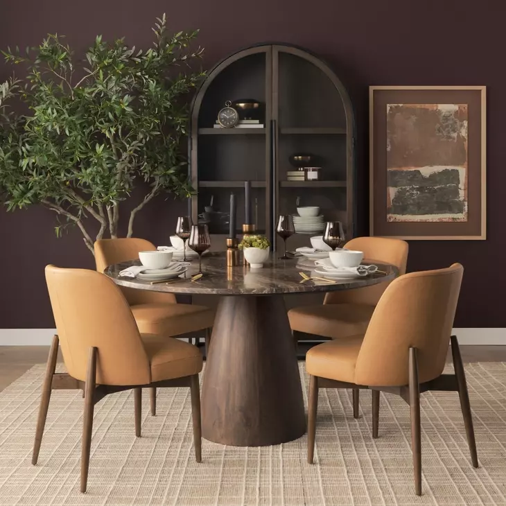 Allyson Dark Brown and Cappuccino 54" Round Marble Top Dining Table