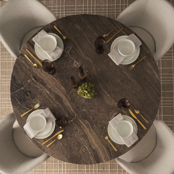 Allyson Dark Brown and Cappuccino 54" Round Marble Top Dining Table