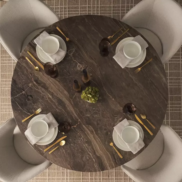 Allyson Dark Brown and Cappuccino 54" Round Marble Top Dining Table