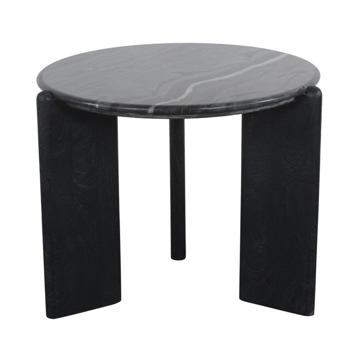 Rumer Black Round Marble Top Side Table