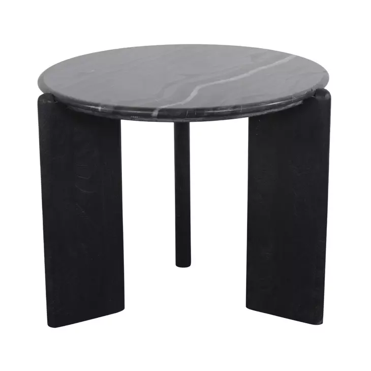 Rumer Black Round Marble Top Side Table
