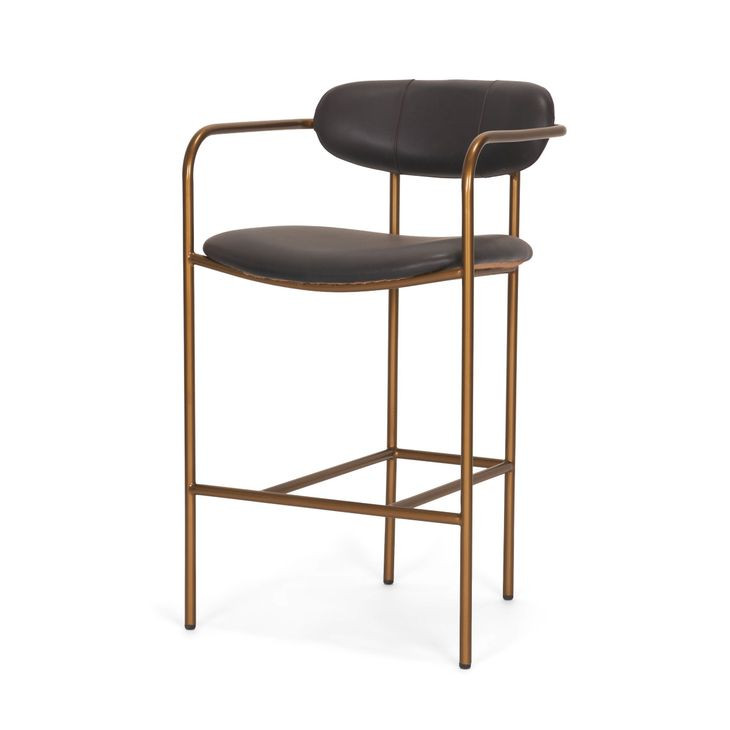 Parker Charcoal Brown Leather Upholstered Counter Height Stool