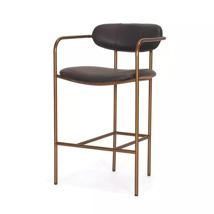 Parker Charcoal Brown Leather Upholstered Counter Height Stool