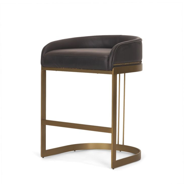 Hollyfield II Charcoal Brown Leather Upholstered Counter Height Stool with Nailhead Trim