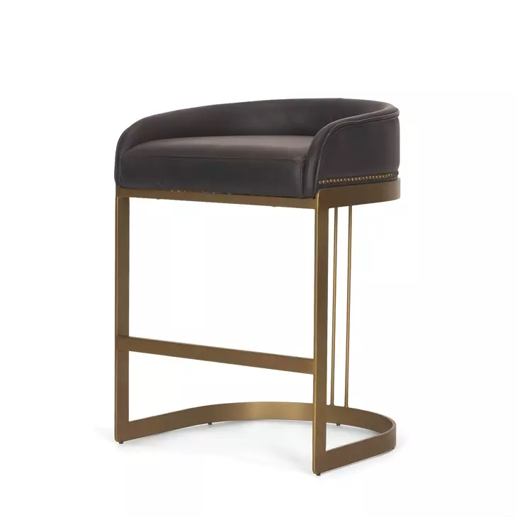 Hollyfield II Charcoal Brown Leather Upholstered Counter Height Stool with Nailhead Trim