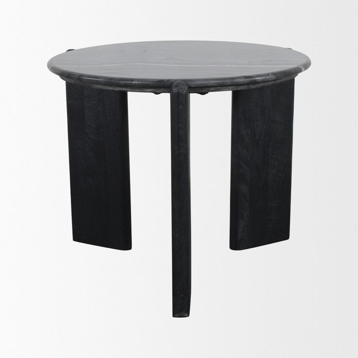 Rumer Black Round Marble Top Side Table