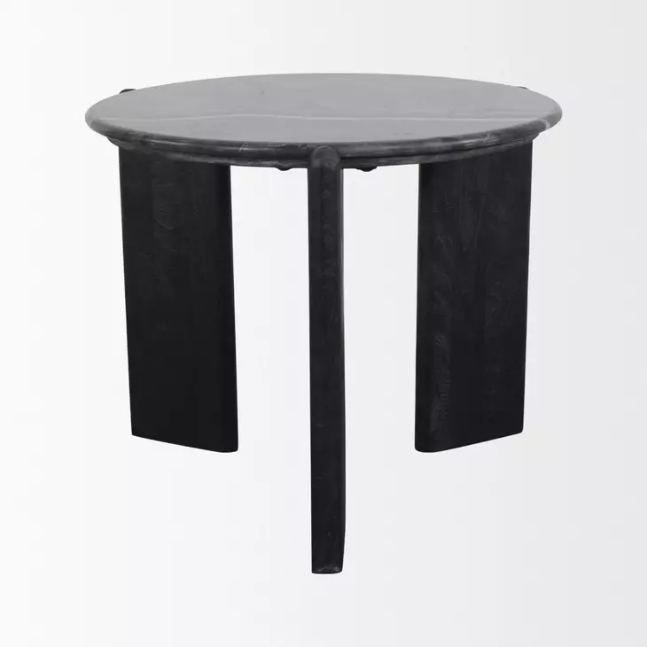 Rumer Black Round Marble Top Side Table