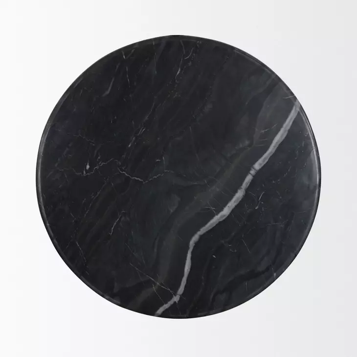 Rumer Black Round Marble Top Side Table