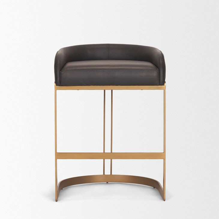 Hollyfield II Charcoal Brown Leather Upholstered Counter Height Stool with Nailhead Trim