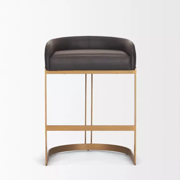 Hollyfield II Charcoal Brown Leather Upholstered Counter Height Stool with Nailhead Trim