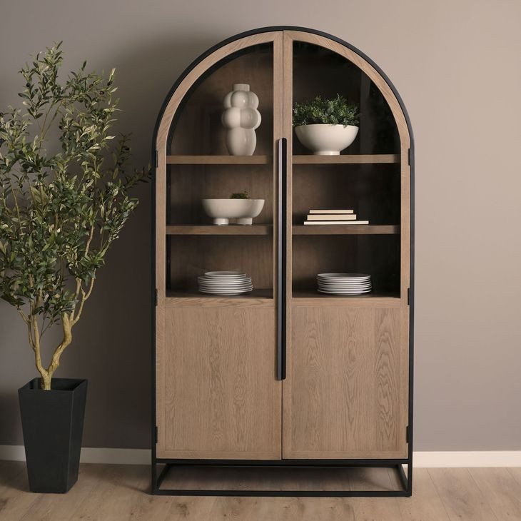 Sloan Light Brown and Black 2 Door Curio Cabinet