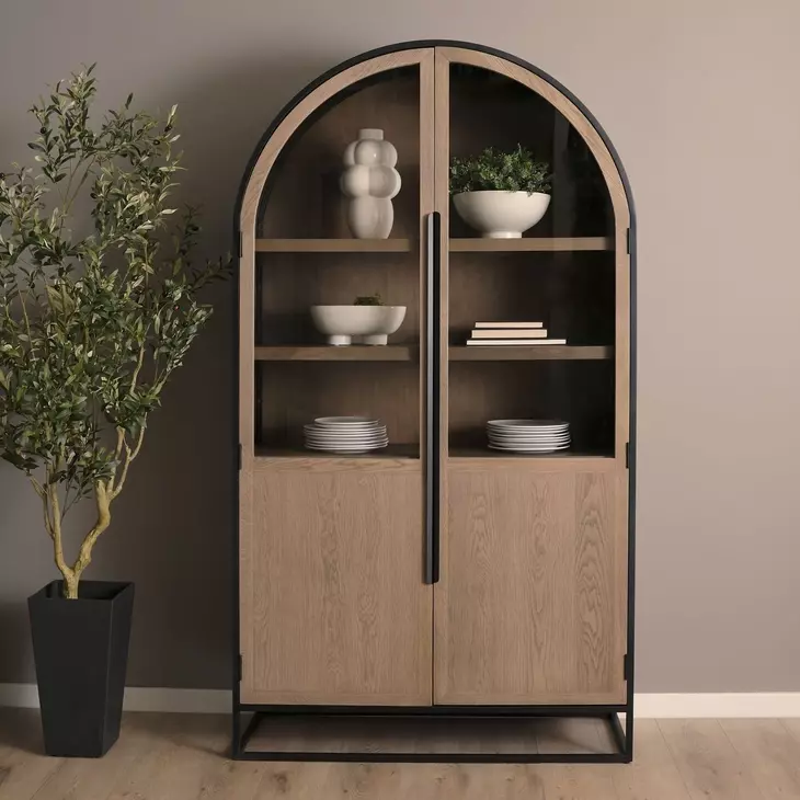 Sloan Light Brown and Black 2 Door Curio Cabinet