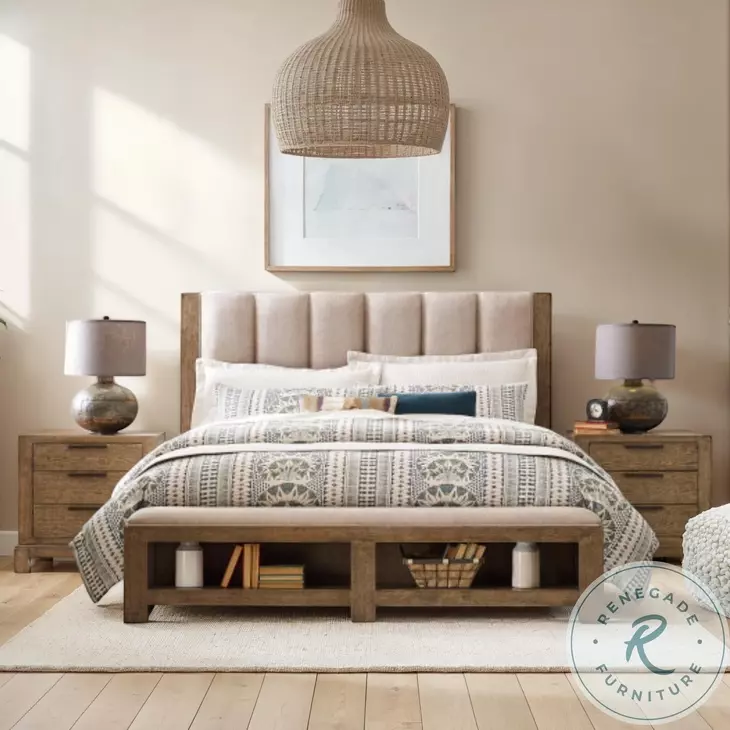 Horizon Fernhill Smoke Queen Upholstered Panel Bed With Bench Footboard