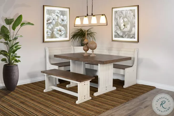 Willow Nest Wood 75" Breakfast Nook Dining Set