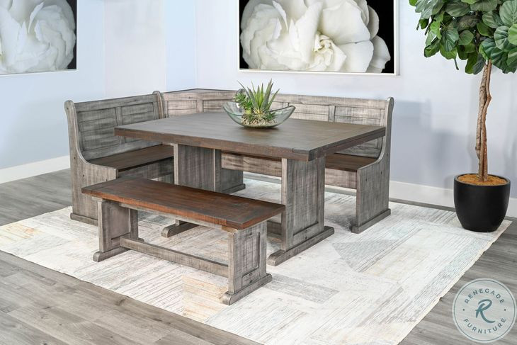 Rustic Refined Gray 75" Breakfast Nook Dining Set