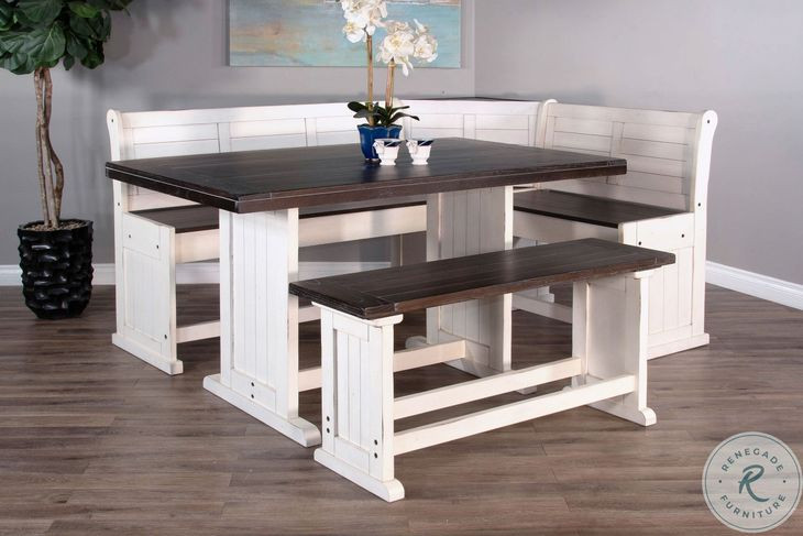 Heritage House White Carriage House 75" Rectangular Counter Height Breakfast Nook Set