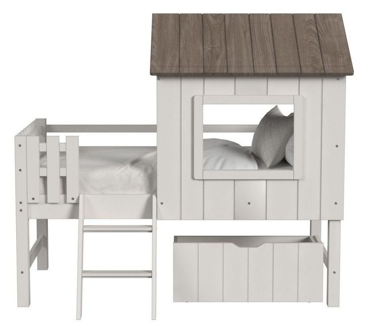 Lodge Cookies and Cream Twin Loft Bunk Bed with Ladder and Fencing
