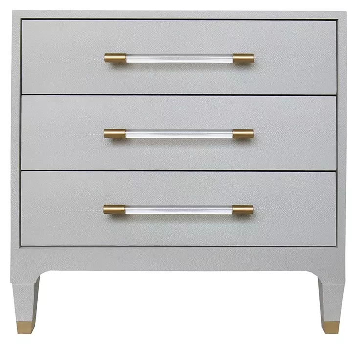 Amber Light Grey Faux Shagreen Soft Close 3 Drawer Side Table