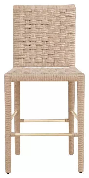 Burbank Natural Rope Basketweave Pattern Counter Height Stool With Antique Brass Stretcher