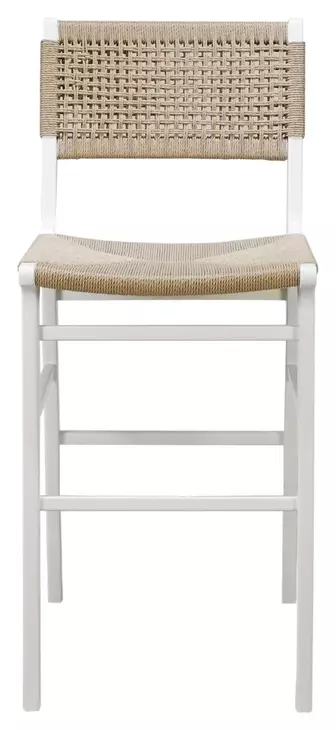 Carson Matte White Lacquer Woven Back Bar Stool With Rush Seat