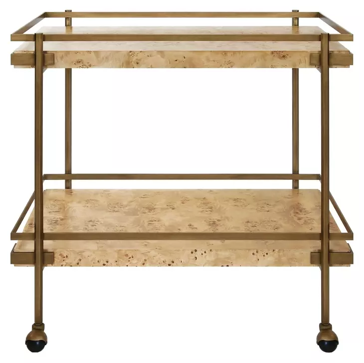Cash Matte Burl Wood Bar Cart
