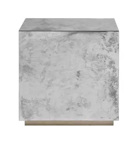 Cubo Silver Leaf With Umber Glaze Antique Mirror Cocktail Cube Table