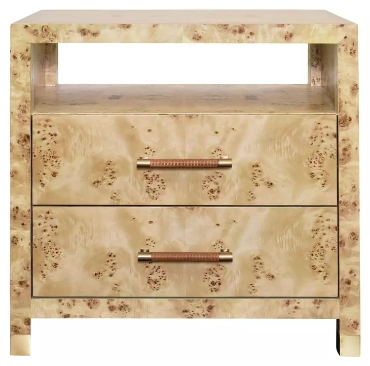 Hancock Matte Burl Wood Soft Close 2 Drawer Side Table