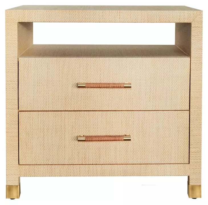 Hancock Natural Grasscloth Soft Close 2 Drawer Side Table