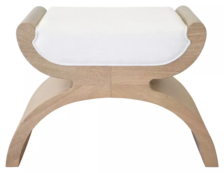 Janna White Linen Curved Base Stool In Cerused Oak Frame