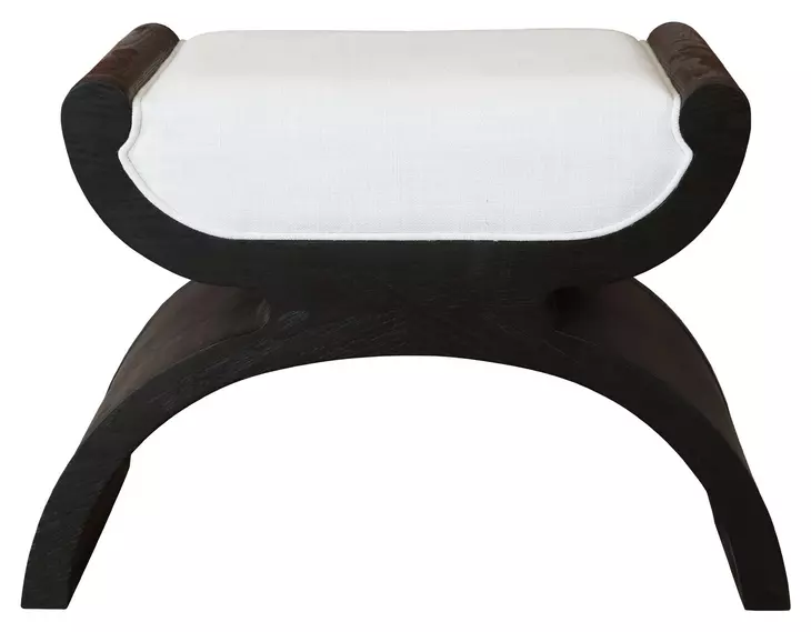 Janna White Linen And Espresso Oak Curved Stool