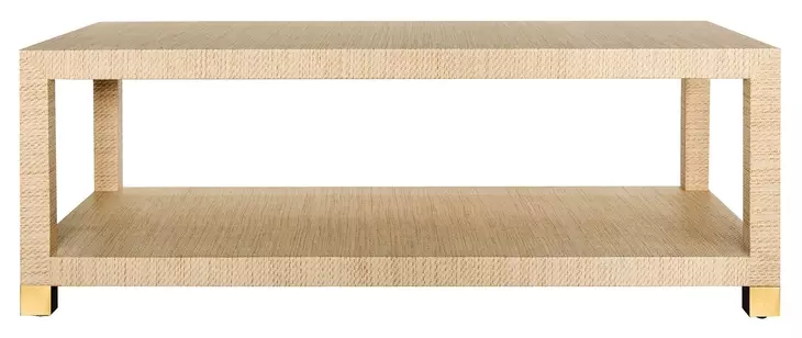 Patricia Natural Grasscloth Coffee Table With Antique Brass Foot Caps
