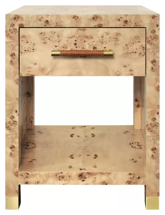 Pelham Matte Burl Wood Soft Close 1 Drawer Side Table