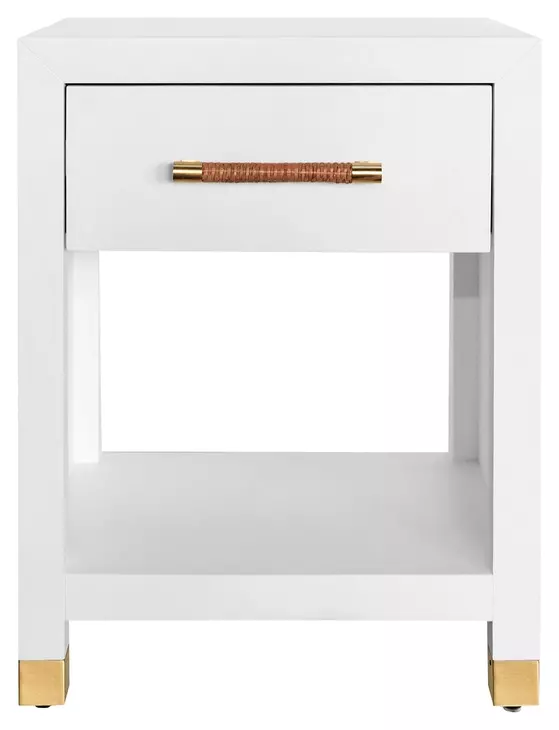 Pelham Matte White Lacquer Soft Close 1 Drawer Side Table