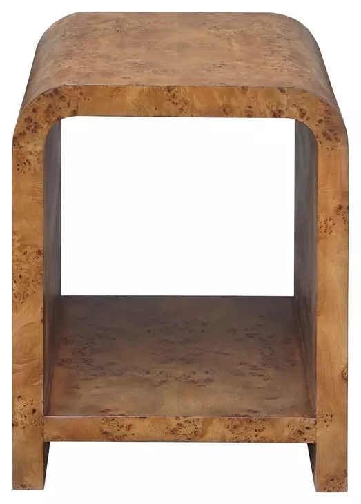 Putnam Matte Dark Burl Wood Waterfall Edge Two Tier Side Table