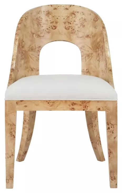 Rafferty White Linen Performance Fabric Dining Chair With Matte Burl Wood Frame