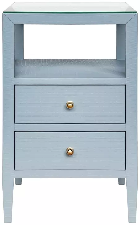 Roscoe Textured Light Blue Linen Soft Close 2 Drawer Side Table