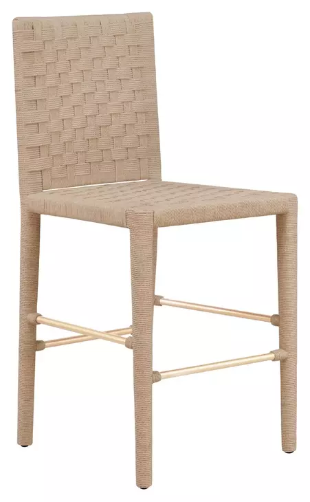 Burbank Natural Rope Basketweave Pattern Counter Height Stool With Antique Brass Stretcher