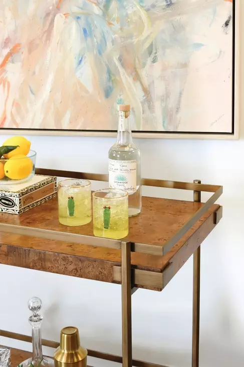 Cash Dark Burl Wood And Antique Brass Bar Cart