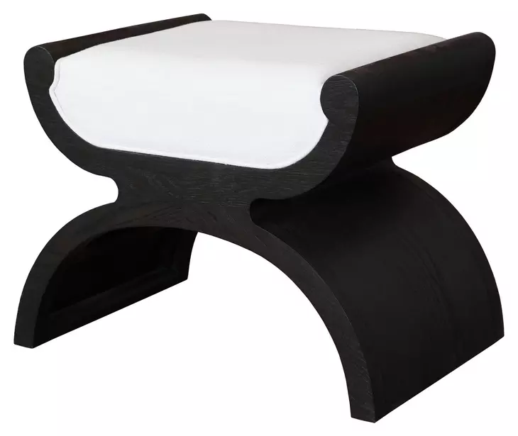 Janna White Linen And Espresso Oak Curved Stool