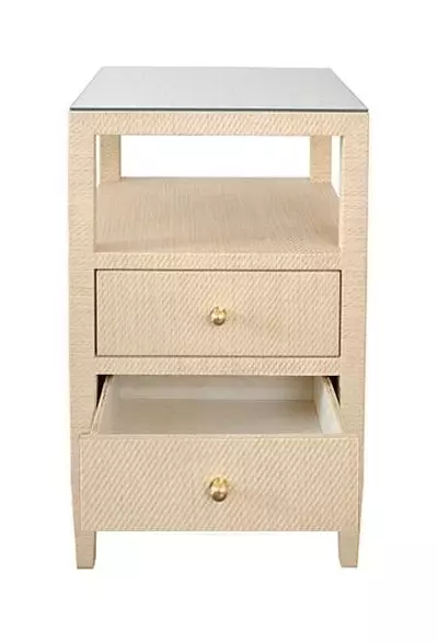 Roscoe Natural Grasscloth Soft Close 2 Drawer Side Table