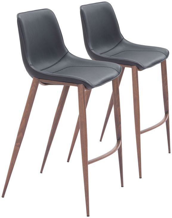 Magnus Black and Walnut Bar Stool Set of 2