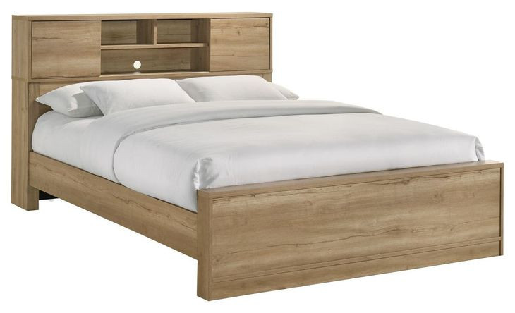 Vega Natural Oak Melamine Queen Bookcase Bed