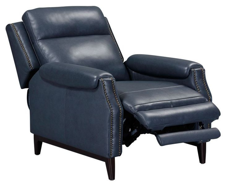 Rawling York Navy Leather Pushback Recliner with Nailhead Trim