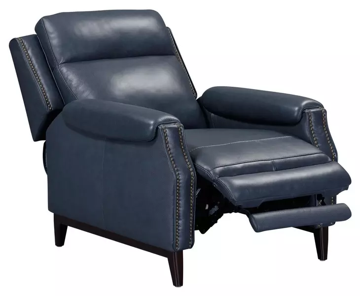 Rawling York Navy Leather Pushback Recliner with Nailhead Trim