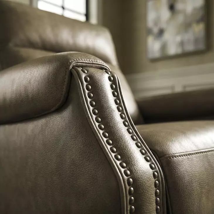Westbury York Sand Leather Pushback Recliner with Nailhead Trim
