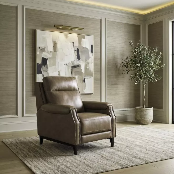 Westbury York Sand Leather Pushback Recliner with Nailhead Trim