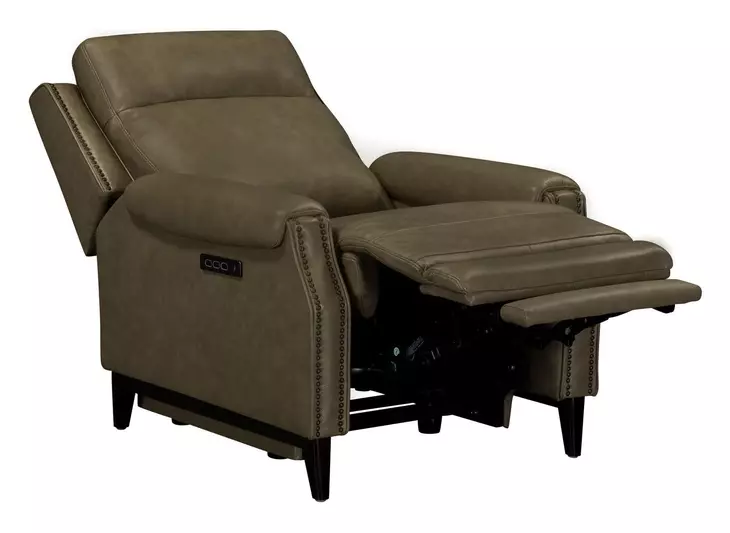 Westbury York Sand Leather Triple Power Recliner with USB Charging and Nailhead Trim