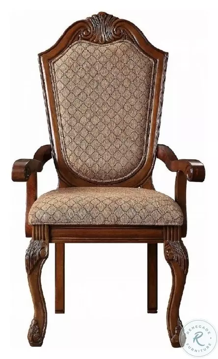 Chateau De Ville Fabric and Cherry Arm Chair Set of 2