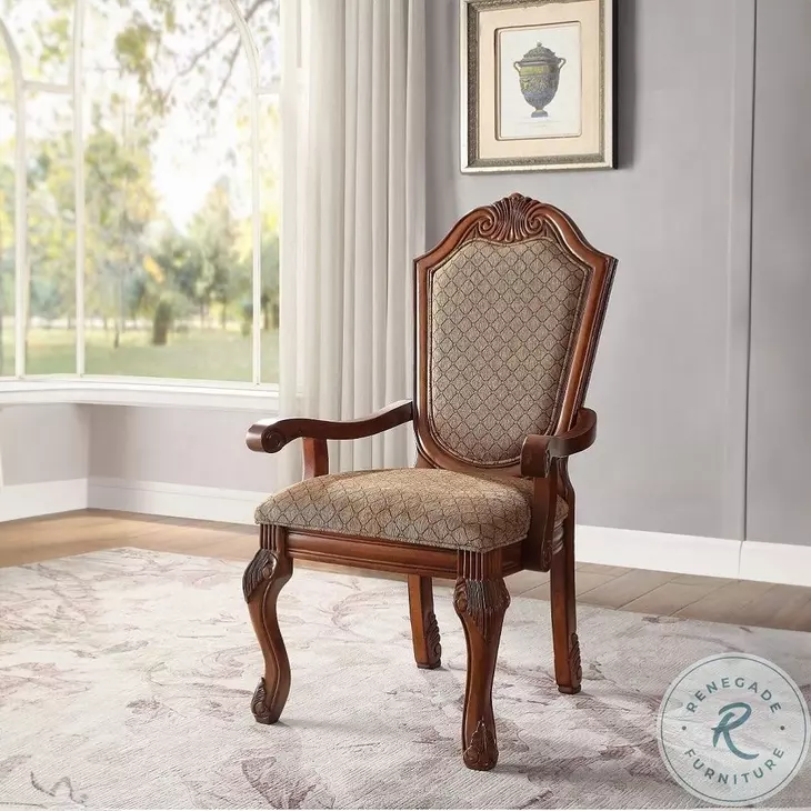 Chateau De Ville Fabric and Cherry Arm Chair Set of 2